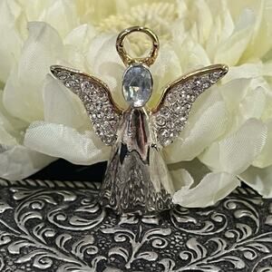 NEW Vintage Signed Best Jewelers Silver Gold Crystal Angel Pendant Brooch Pin